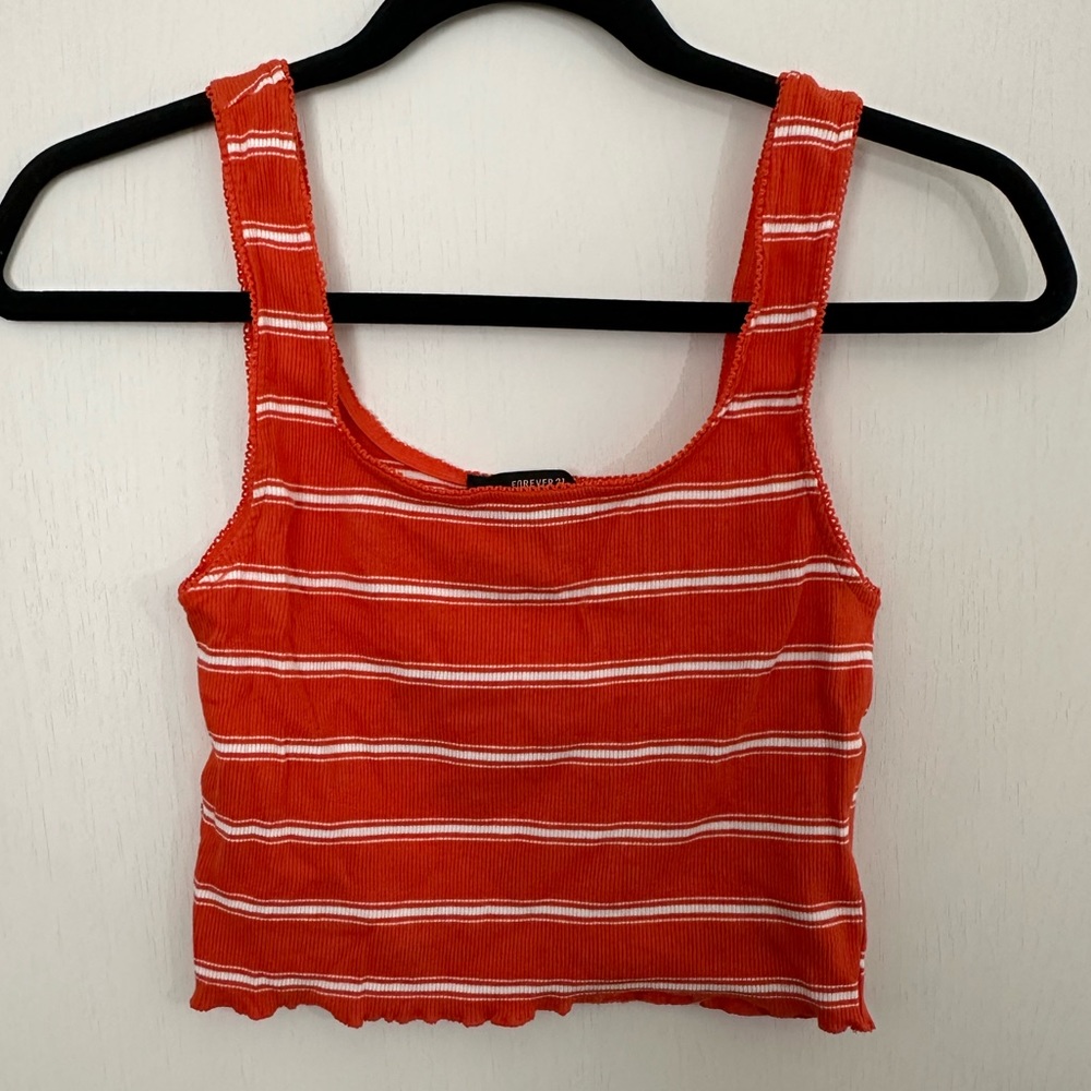 Forever 21 Orange Striped Cropped Tank